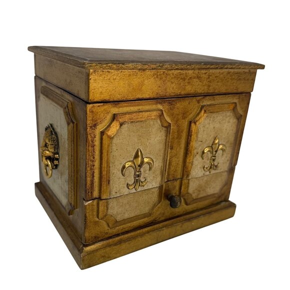 Vintage 1960s 1970s French Provincial Florentine Jewelry Music Box Lion's Head H - Picture 3 of 11